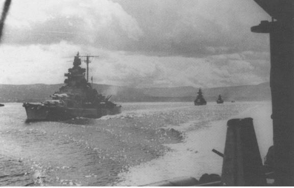 Tirpitz leading the heavy cruisers Admiral Hipper and Admiral Scheer..jpg