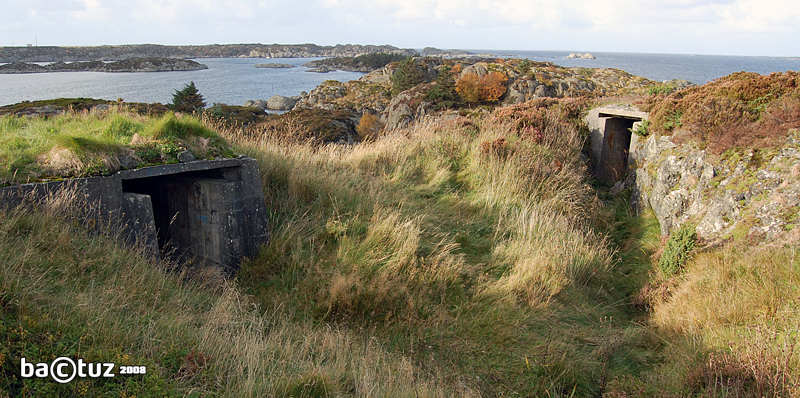 Bunkerne som omtalt i forrige bildetekst. Enkelt rom, med skyteskår og ammonisje tilsynelatende for Mg magasiner på venstre side.<br /><br />N 6585718 Ø 284897