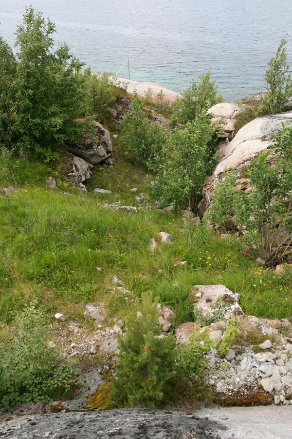 Fra baksiden av stridshodelageret, var det en nødutgang ut til en &amp;quot;utblåsningssjakt&amp;quot; (ved evt. detonasjon). Den er som man ser fylt igjen nå (E 809799 / N 7608217).