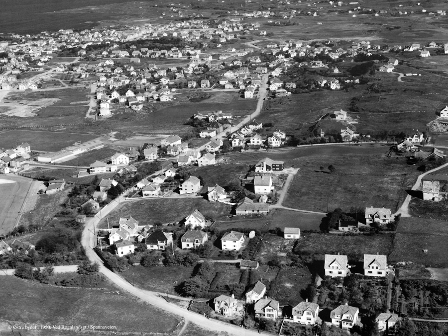 Haugesund - østre bydel mot nord 1950.<br />Ved Rogalandsgt./Spannaveien.