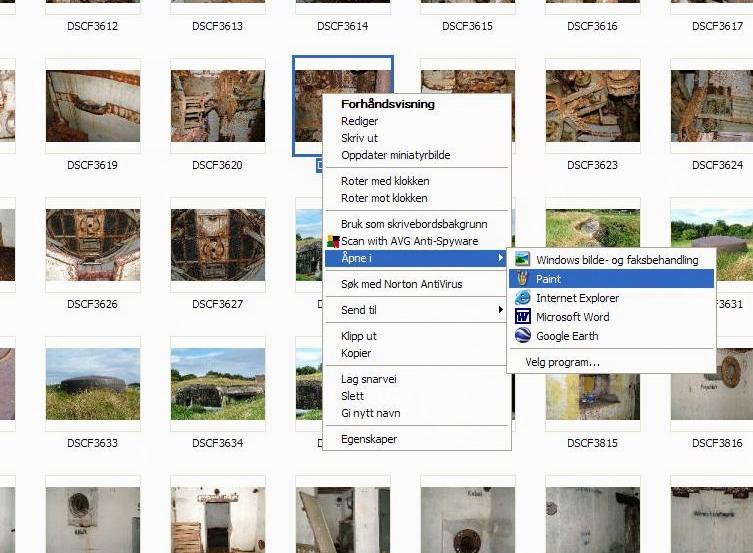 Høyreklikk på bilde du ønsker å bruke, velg:<br />Åpne i --&amp;gt; Paint