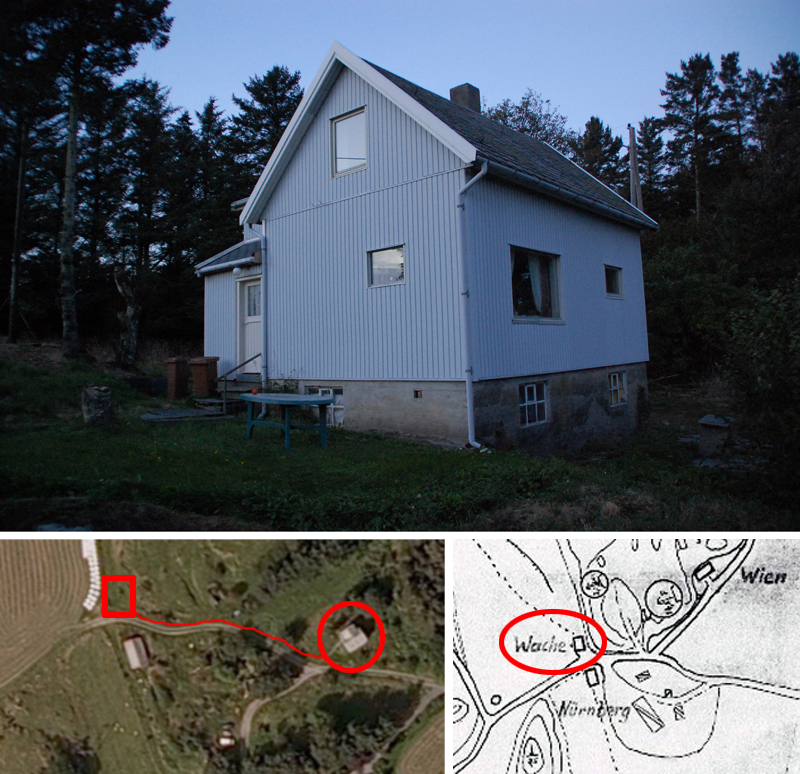 Vakthuset merket &quot;Wache&quot; på det tyske kartet. Nå litt lenger øst og fremdeles i bruk.