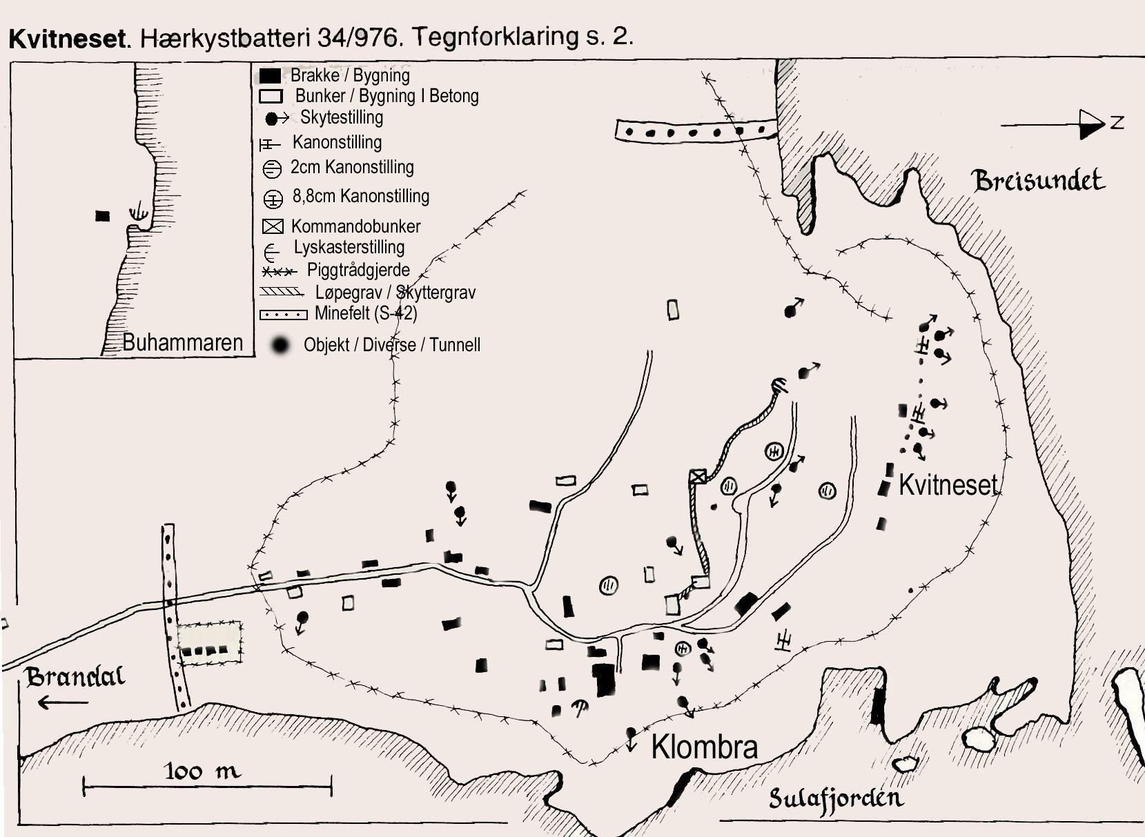 Kart over stillinger, bunkere, brakker osv.