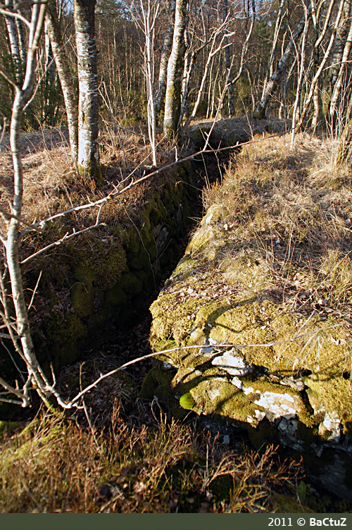 Løpegravkryss... Stikkvegen til høyre går til stilling 2....