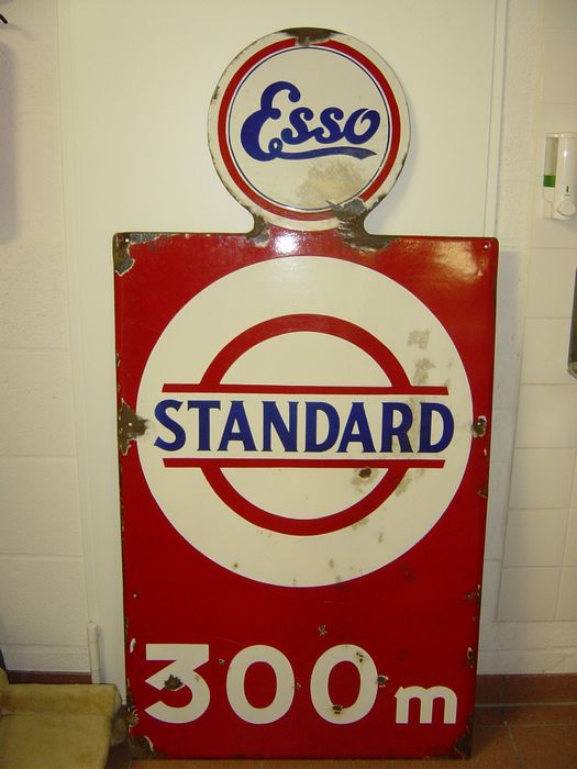 Enamel advertisement sign of the Standard Oil company (Esso), which indicated a nearby gas station. Found on a building lot in 2009, where the workers had put it already to the scrap metal.