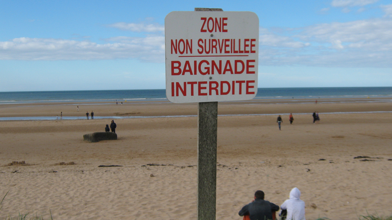 Bading forbudt ved Omaha Beach