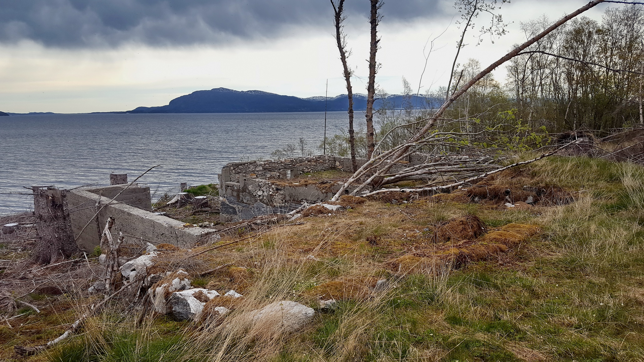 Grunnmurene til løa som tilhørte gården &quot;Søgard&quot;. Den ble trolig revet av tyskerne, mens bolighuset fikk stå.