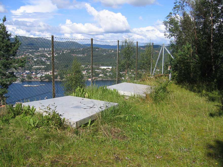 Sikrede åpninger på toppen av større (?) bunker (UTM32-pos.: E 295893 / N 6706207 ).