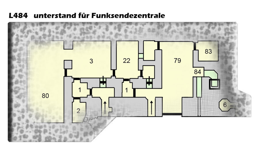 1	gassluse<br />2	nærkampsrom<br />3	mannskapsrom<br />6	MG-stilling/observasjon<br />22	Ventilasjons rom <br />79	Generator fastmontert/mobil<br />80	Arbeidsrom <br />83	Transformer<br />84	Kabelgater